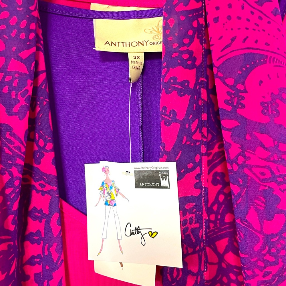 NWT Antthony Originals Pink and Purple Asym Hem Tunics & Matching Scarf 3X Set - Picture 3 of 7